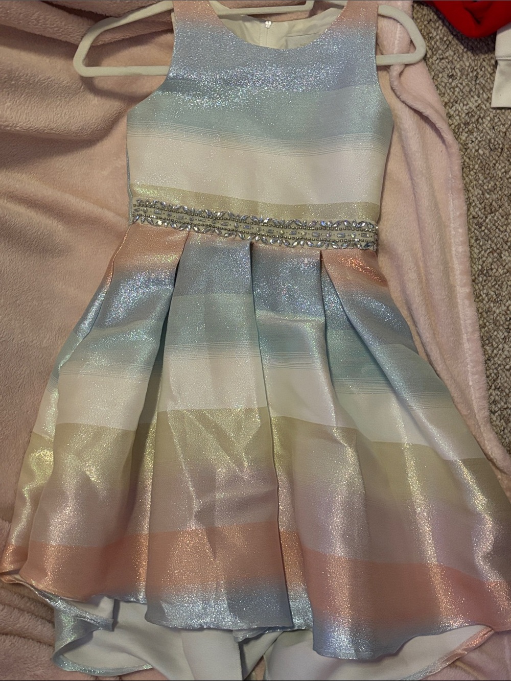 Rare Editions Pastel Shimmer Striped Party Dress
